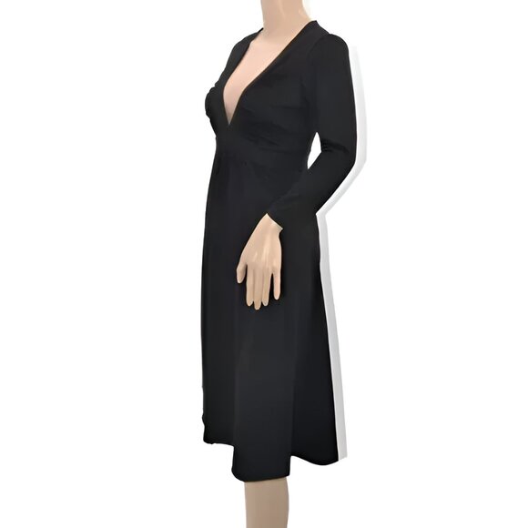 Susana Monaco Minimalist Black Empire Waist Fit & Flare Stretch Knit Dress M - Picture 3 of 5